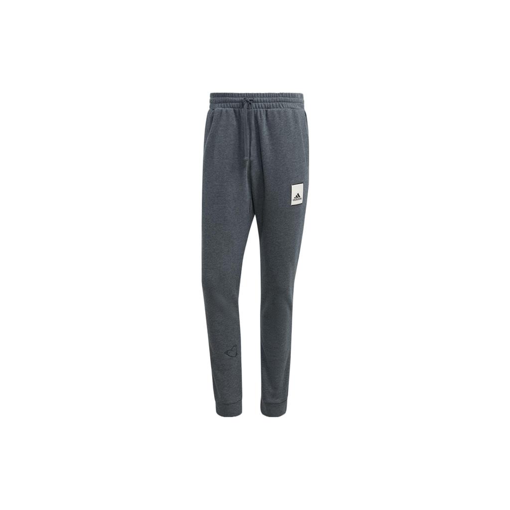 Adidas Solid Color Logo Patch Joggers Men Bottoms Dark-Grey IL8302