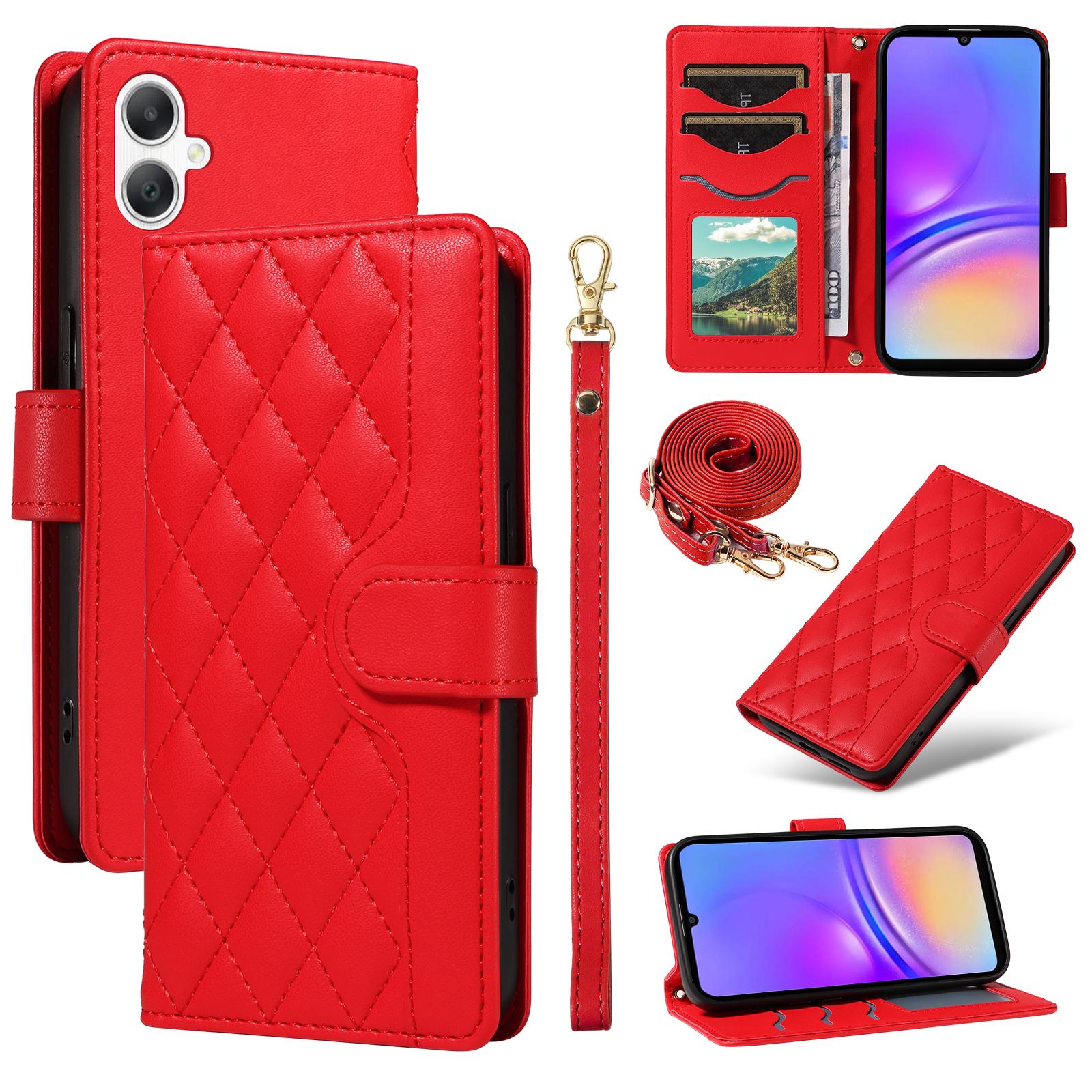 

For Samsung Galaxy A06 5G/Galaxy A06 4G Wallet Case Rhombus Leather Phone Cover with Strap Red