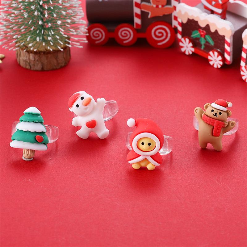 Vánoční kreslený prsten s medvědem, zvonkem a sobem - Slavnostní a módní