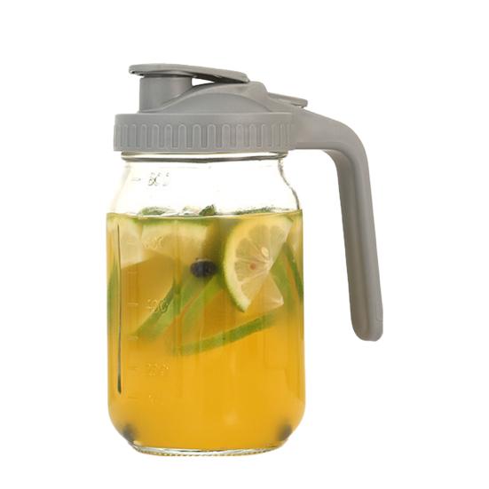Glass Pitcher with Lid And Handle 32/64oz Wide Mouth Mason Jar Leak-proof Water Pitcher Creamer Container for Juice Coffee Tea