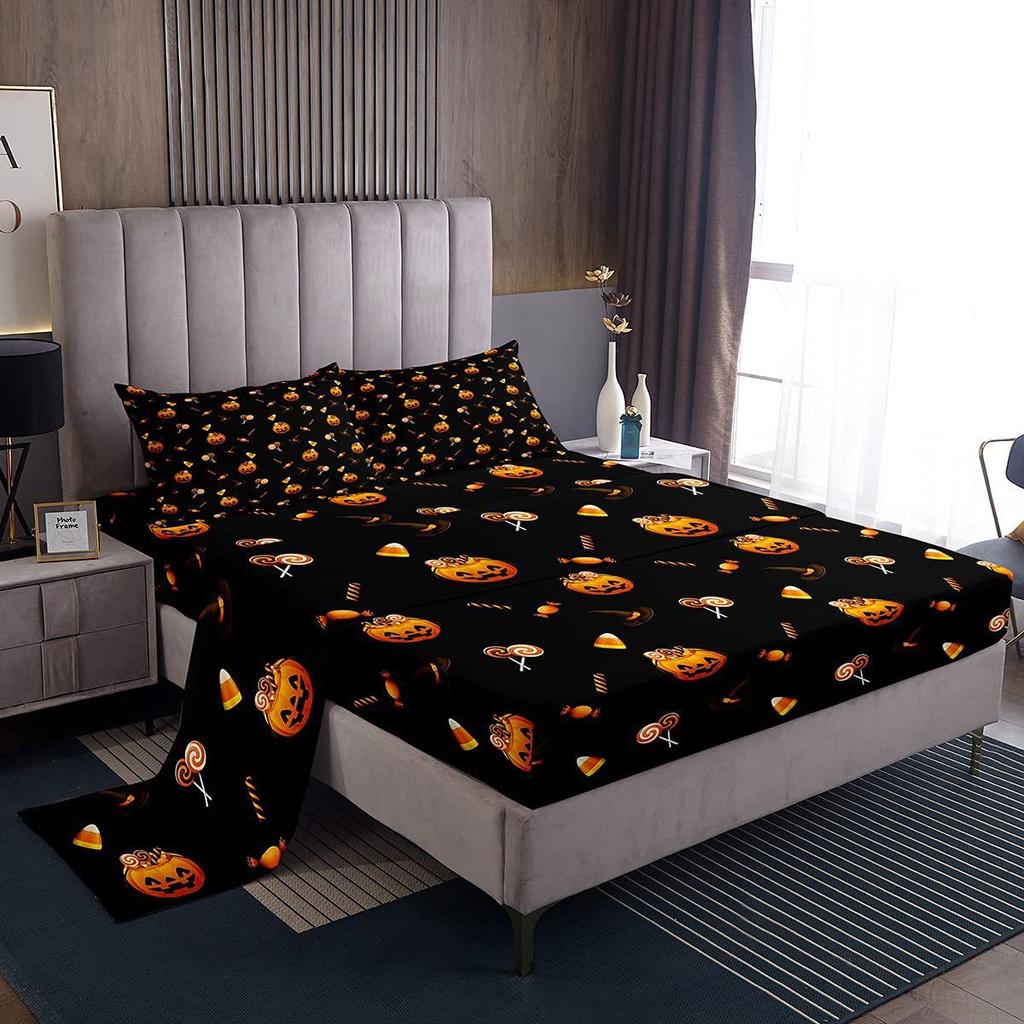 Halloween-Themed Pattern Mattress Four-Piece Bedding Set Bedroom Dormitory Bedding Decoration