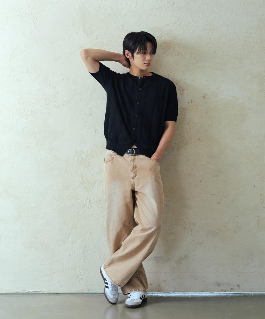Nodu Ribbed Round Short Sleeve Cardigan [Black]