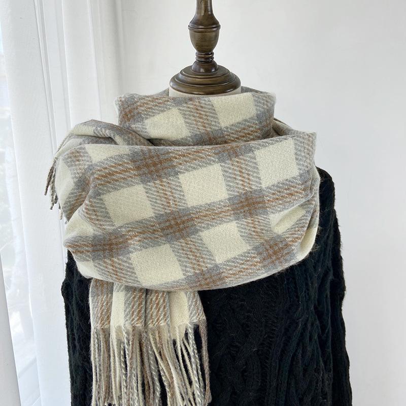 

Клетчатый шарф Женский осенне-зимний теплый шаль-шарф из имитации кашемира с бахромой Универсальный парный шарф