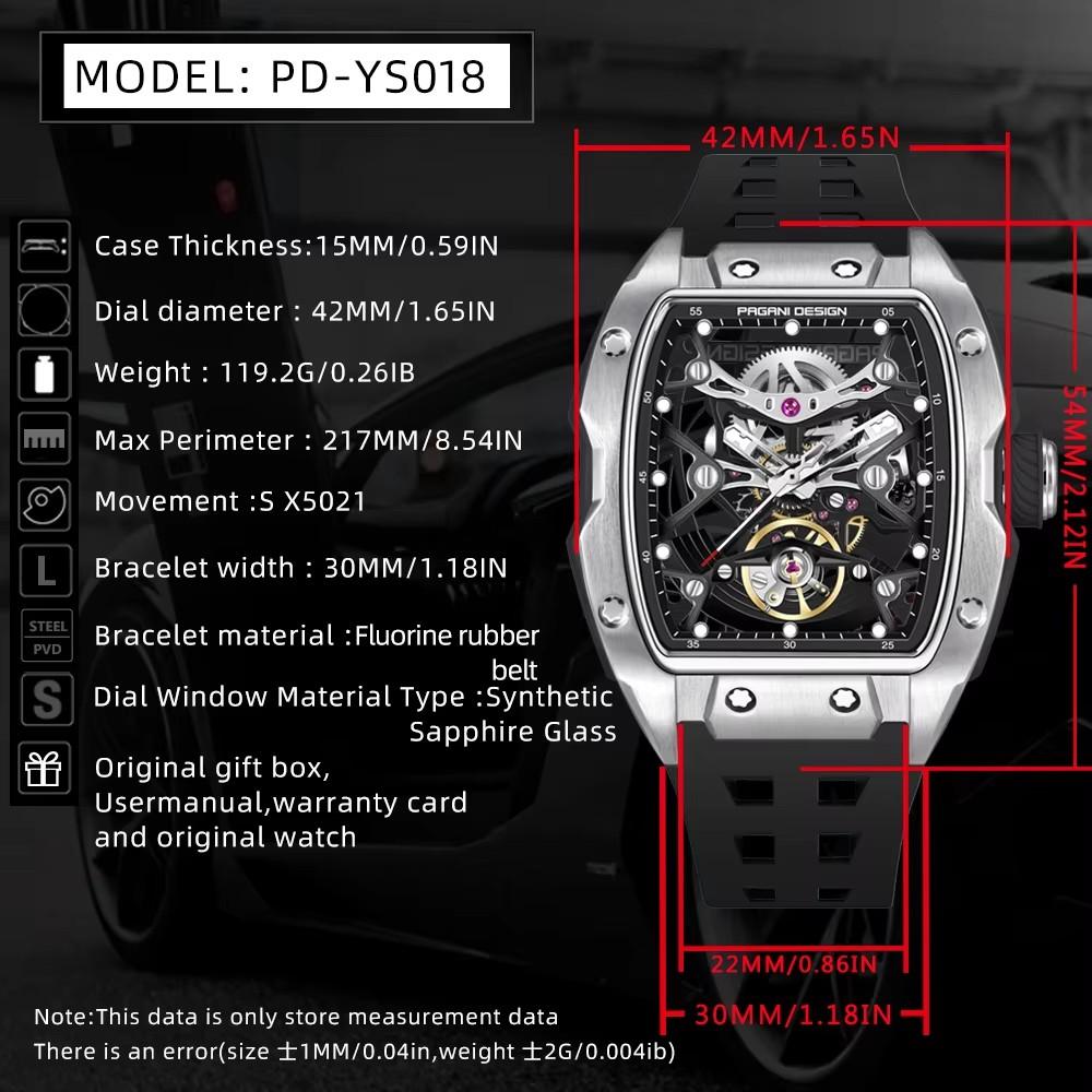 Pagani Design YS018 Automatic Mechanical Sports Watch with Luminous Silicone Band New Arrival  Fashionable Dial Costume Style