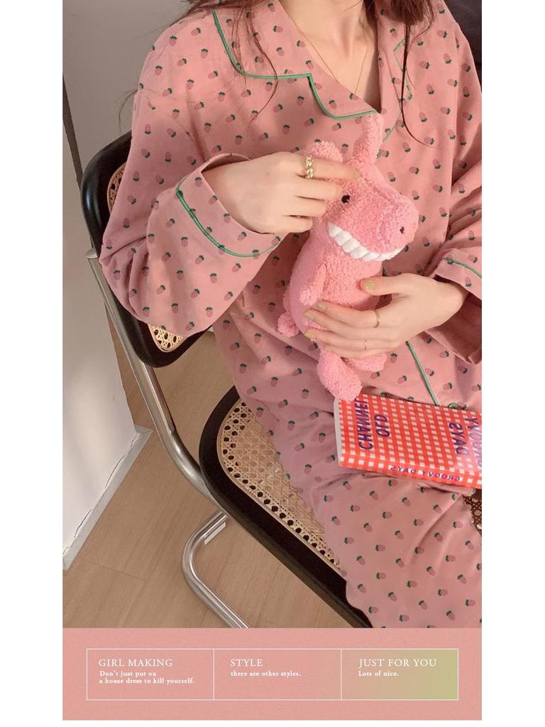 Strawberry Print Long-Sleeve Pajama Set