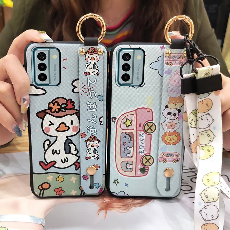 Cartoon Protective Phone Case For Nokia G22 Fashion Design Lanyard Shockproof Phone Holder Back Cover Anti-dust Ring