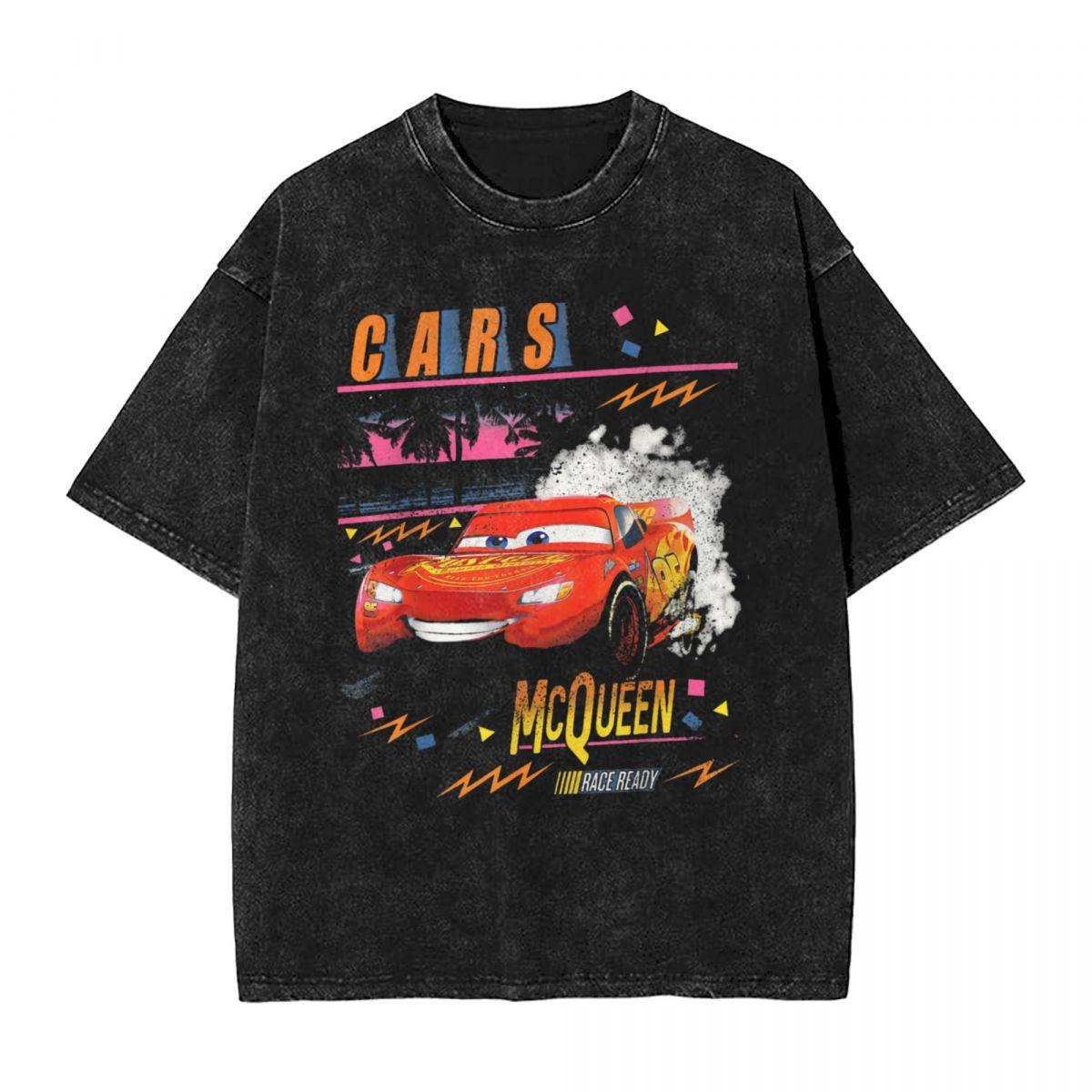 Washed T Shirts Pixar Cars Lightning Mcqueen Palm Tree Sunse S чёрный