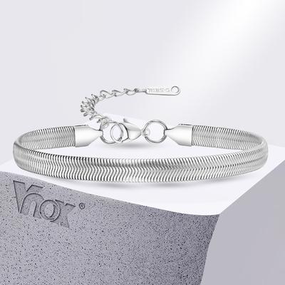 Vnox 6mm Unisex Flat Snake Chain Bracelets, Mens Women Herringbone Links Bracelet, Adjustable Stainless Steel Simple Jewelry