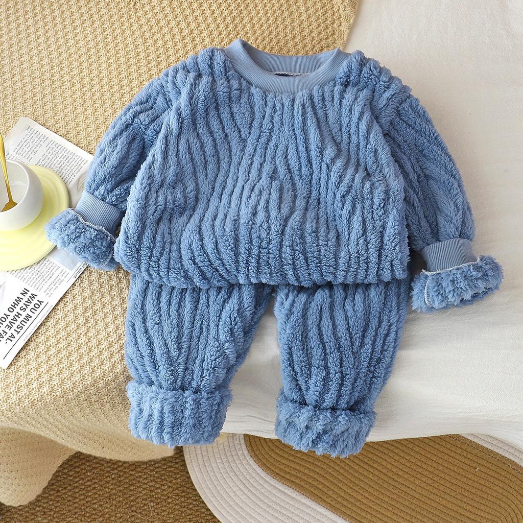 Children's Autumn and Winter Pajamas Set Boys and Girls Plush and Thickened Home Clothes Warm Children's Clothing Two-piece Set