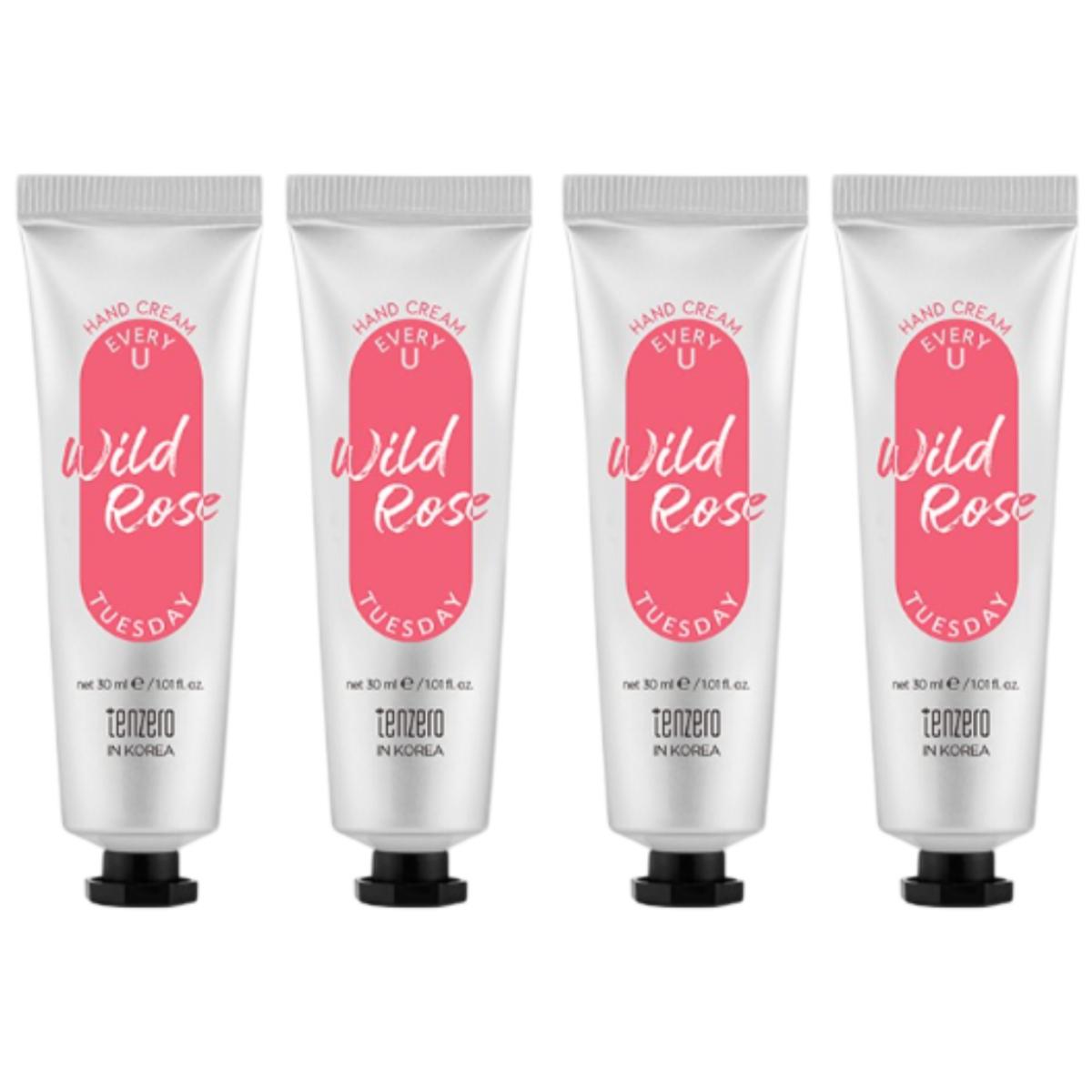 TENZERO Every You Hand Cream Wild Rose Tuesday - Deeply Moisturizing & Elegant Floral Scent - 30ml (Pack of 4)