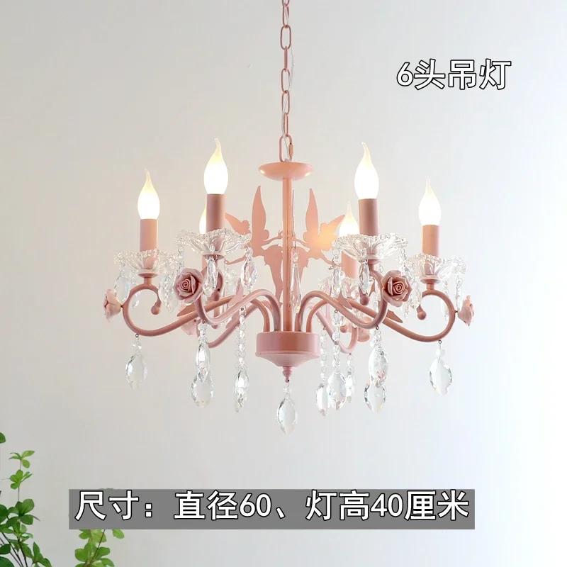 Pink Princess Crystal Chandeliers Princess Room Girl Bedroom Decor Lamp Warm Romantic Fairy Hanging Chandelier Children's Light