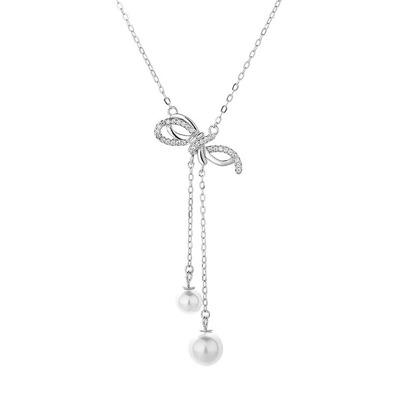 Pearl Necklace Female Bow Fringed Pendant Fashionable And Simple Collarbone Chain Gift For Girlfriend Qixi Festival