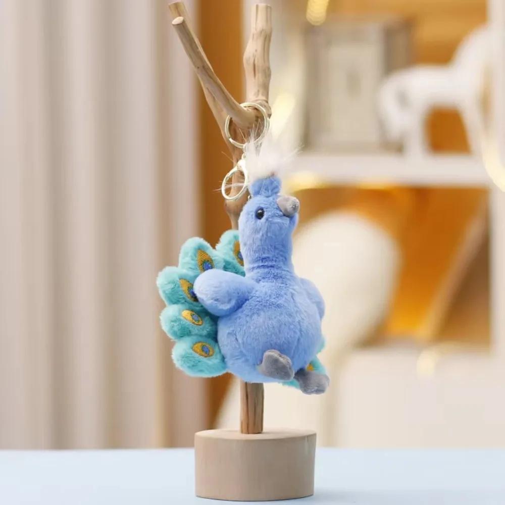 PP Cotton Peacock Keychain Fluffy Comfortable Peacock Key Ring Hanging Ornaments Stuffed Animal Bag Pendant