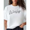 1pc Women's Christian Worship T-Shirt - Oversized Crew Neck Short Sleeve with Black Cursive "Made To Worship" Print,