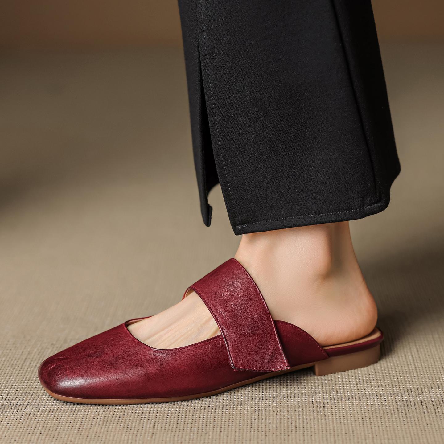 

Мода 2025 Новые летние женские мюли из натуральной кожи, женская обувь с квадратным носком и массивным каблуком, туфли с закрытым носком, сандалии-слингбэки, шлепанцы 34 красный