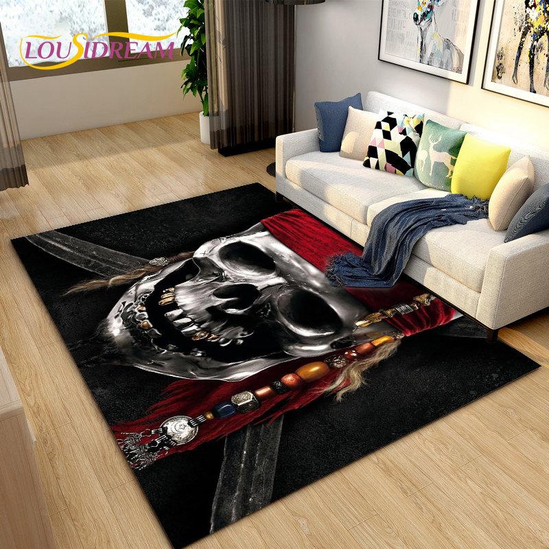 3D Horror Death Skull Pirate  Area Rug,Carpet Rug for Living Room Bedroom Sofa Doormat Decoration, Kids Play Non-slip Floor Mat