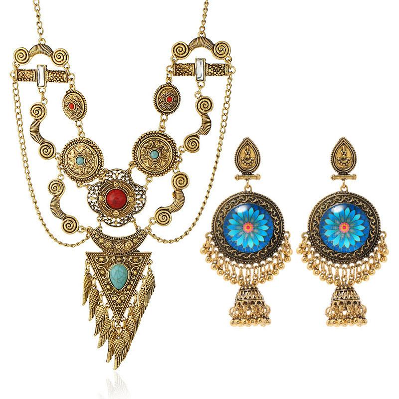 

Simulation Style Ethnic Gemstone Decoration Women Necklace And Set Earring
