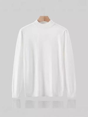 European & American Men's Slim Fit Semi-High Neck Solid Color Knit Sweater for Autumn/Winter