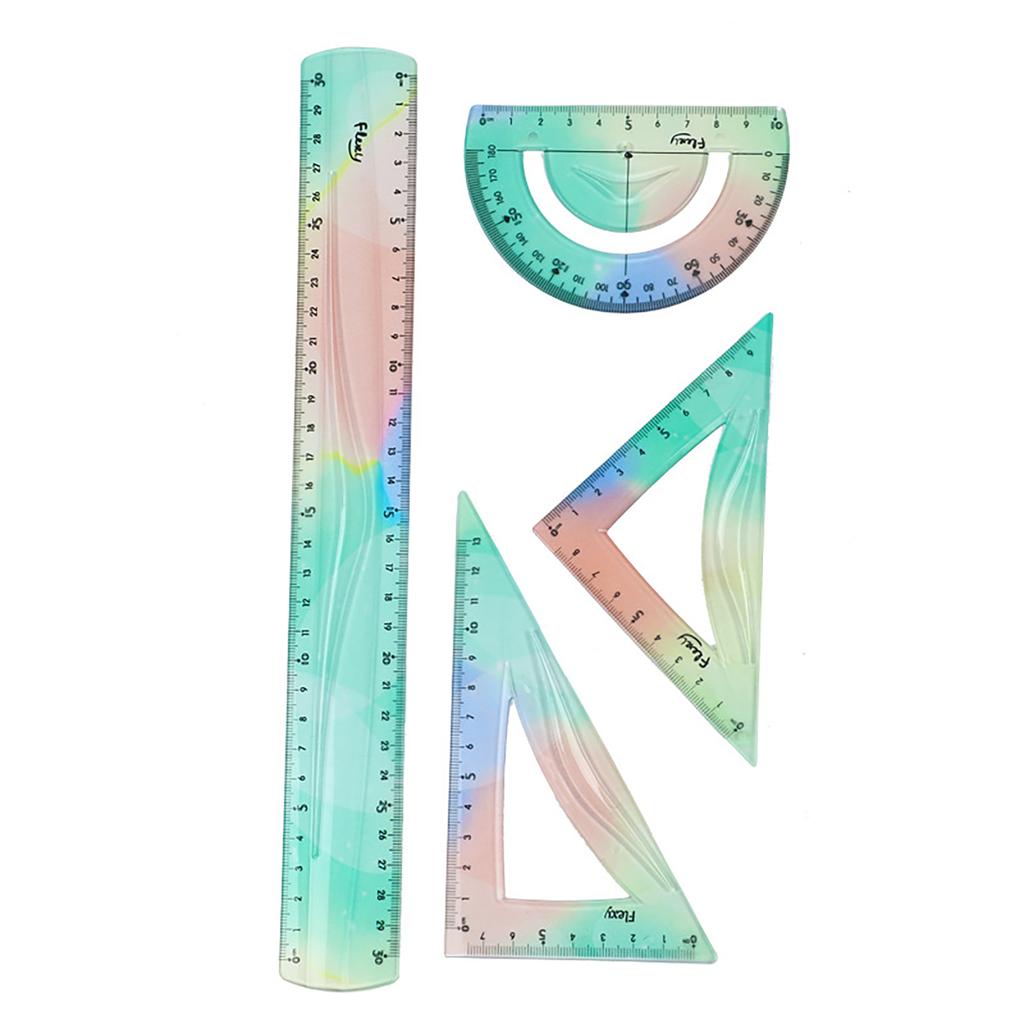 4Pcs Plastic Ruler Set Flexible Ruler Soft Bendable Ruler Foldable Ruler with Triangle Ruler Protractor Straight Ruler