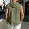 Mens Sleeveless Linen Hooded Shirt Button Down Breathable Relaxed Fit Casual Vest Top Lightweight Summer Apparel