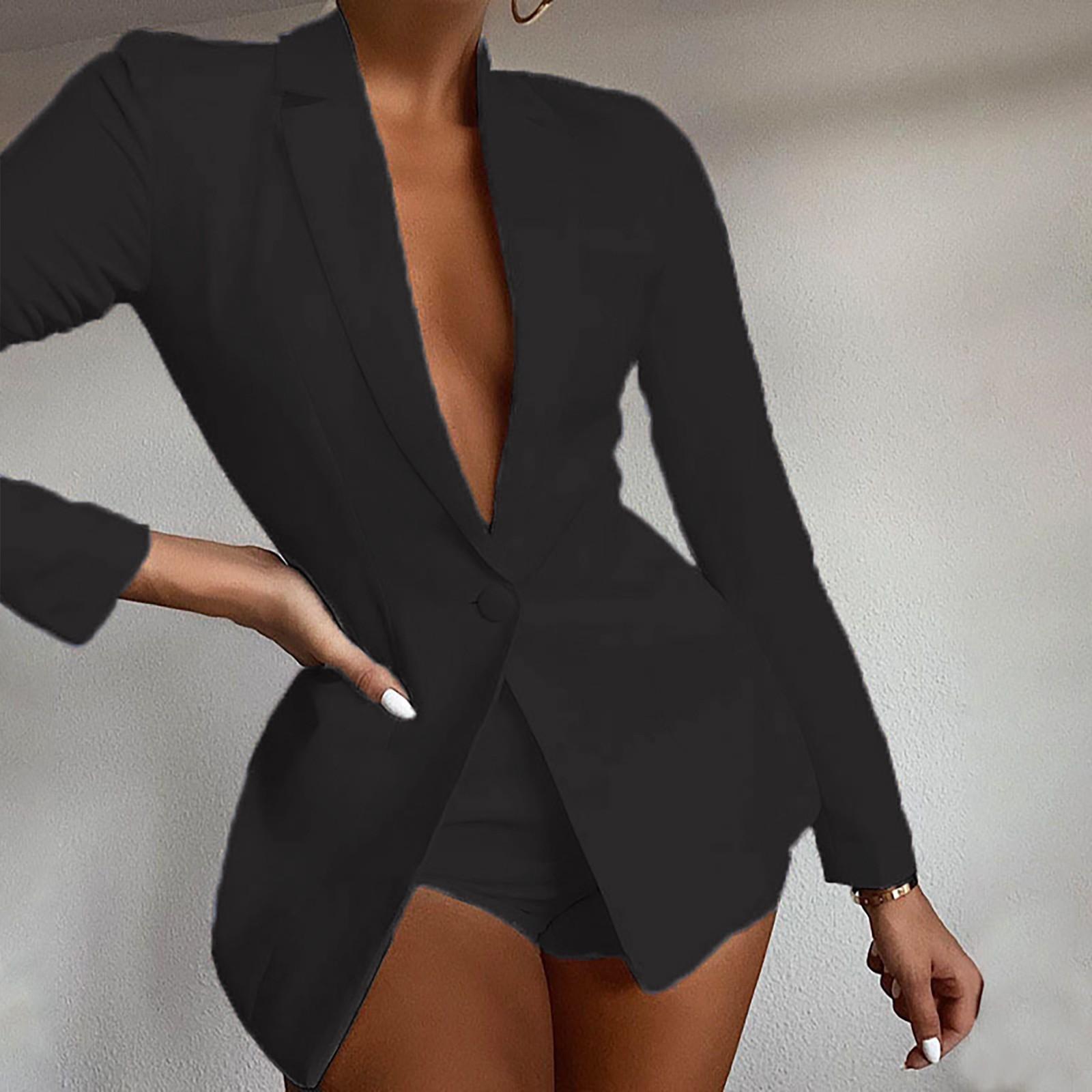 

Женский модный повседневный тонкий офисный пиджак с выдающимся воротником и длинными рукавами, топ XXL чёрный