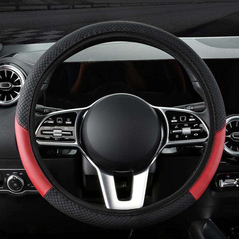 38cmCar Steering Wheel CoverAutomotive Accessories Embossed PU Leather Anti Slip Steering Wheel Cover Without Inner Ring15Inches