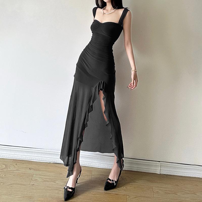 Spring and Summer New Women's Sexy Strapless Tube Top Split Bodycon Long Dress