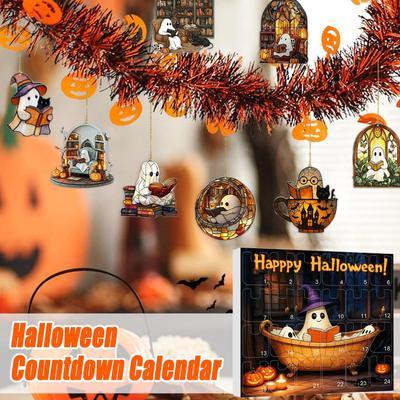 2025 Halloween Countdown Calendar 24PCS Acrylic Ghosts Bubble Bath Decorations Horror Ghosts Reading Books Advent Calendar