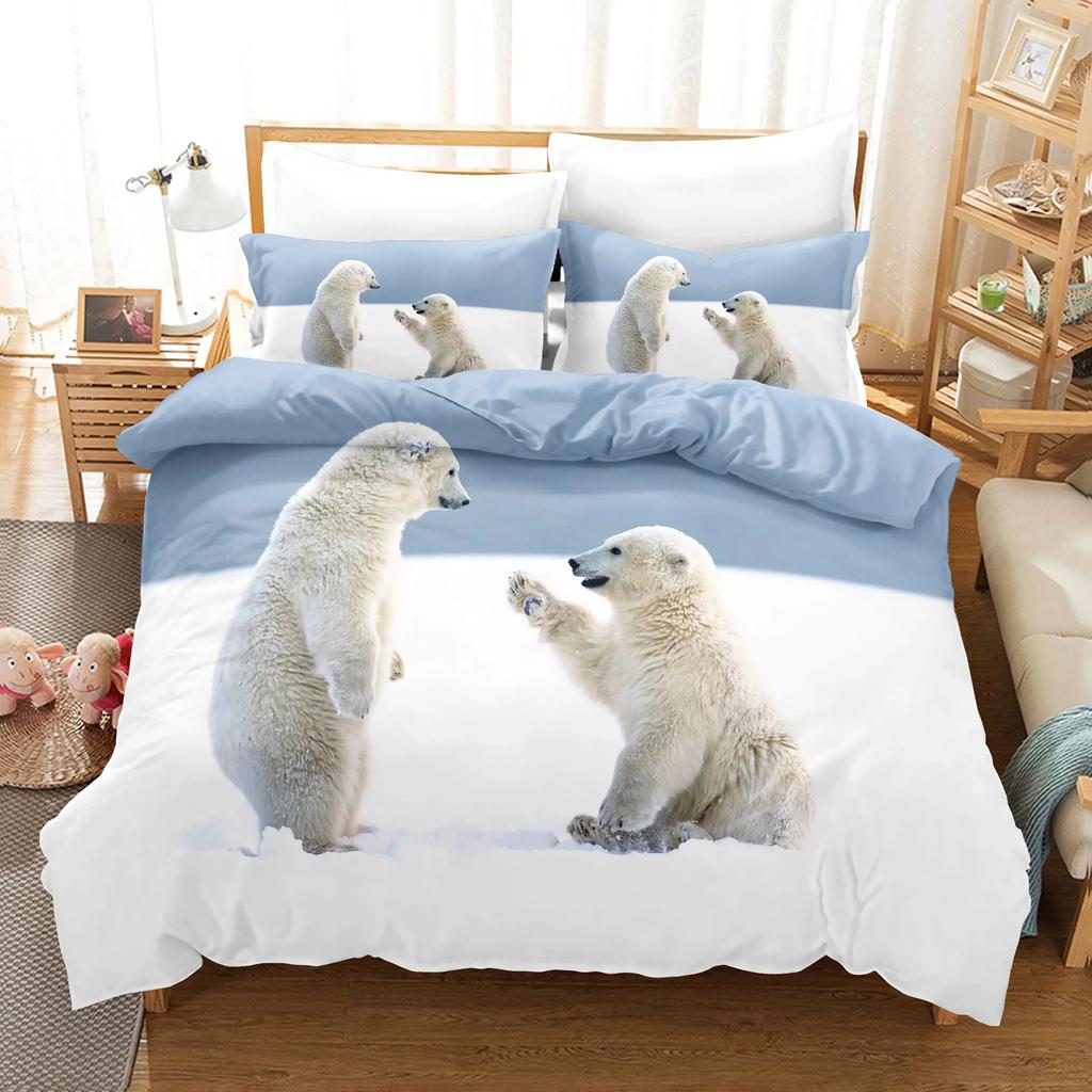 Animal Bed Linen Cute Bear Pattern King Queen Size Cute Comforter Set With Pillowcases High Quality Home Textiles