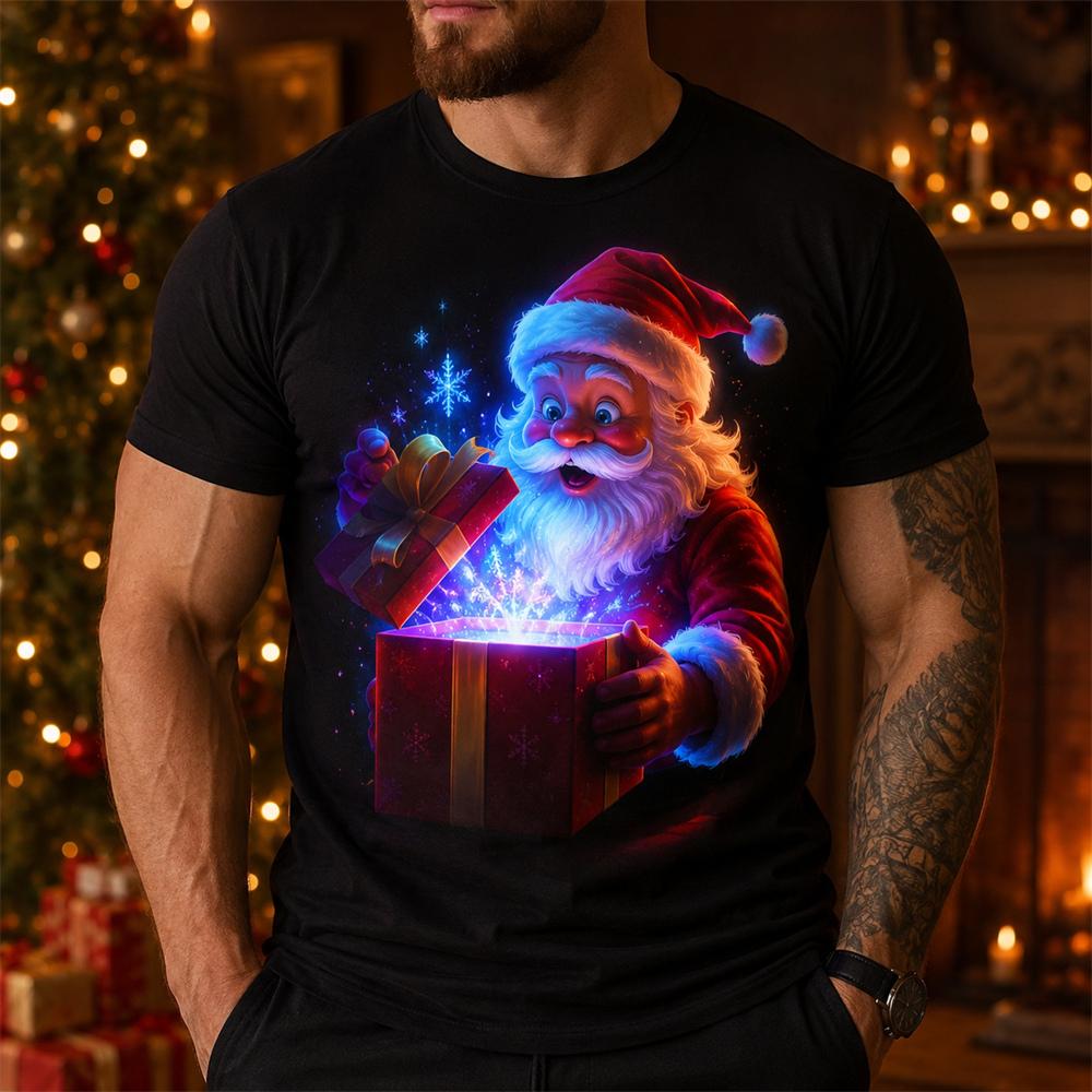 Men's Christmas T Shirt Santa Claus Guitar 3D Print Graphic Short Sleeve Casual Shirt Holiday Party Streetwear Men Clothing