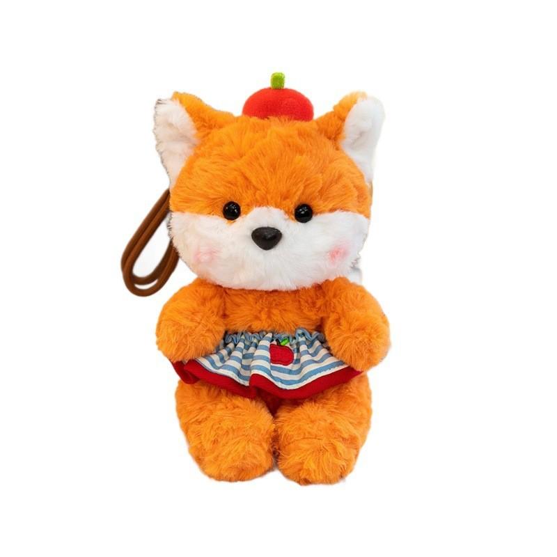 Cartoon Fox Plush Toy With Striped Outfit For Bag Decoration And Collection