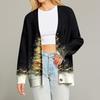 Women's Fashion Loose Knit Long Sleeve Christmas Print V-Neck Button Cardigan