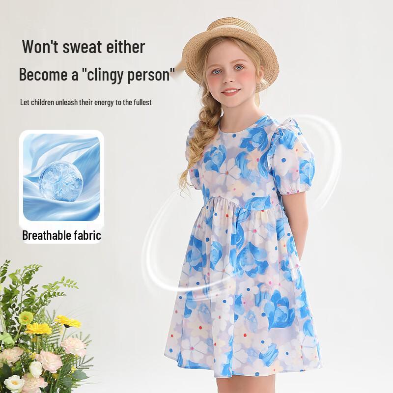 Classic Teddy Girls' French Floral Short Sleeve Princess Dress