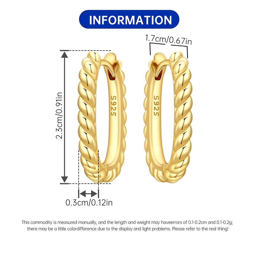 925 Gold Twisted U-shaped Earrings Women Hoop Earring Anniversary Jewelry Trendy Gifts