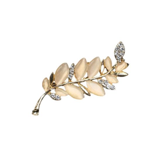 Brooch Retro Style Leaf Floral Design Lapel Pin with Faux Opal Inlaid Sweaters Collars Hats Bags Coats Scarves Badge Outfit Accessory