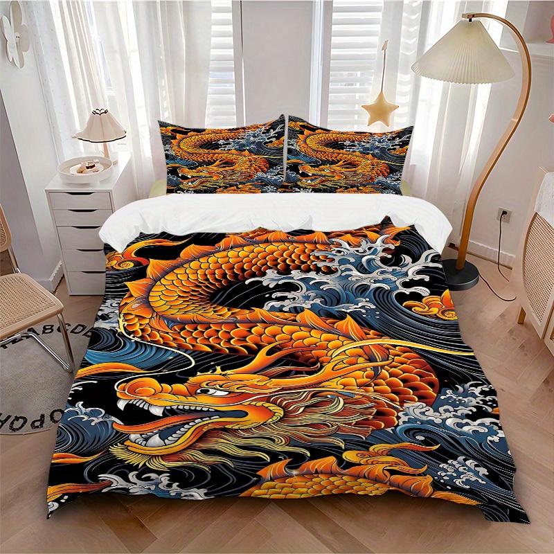 

3pcs Koi Dragon Soft Comfortable Bedding set, For Bedroom, Guest Room And Dorm, All - Season Use, High-Definition Printing143 135x200cm