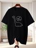 Unisex T Shirt Line Dinosaur Korean Text Graphic Tee Cute Cartoon Print Short Sleeve O Neck Loose Casual Tops Summer Streetwear