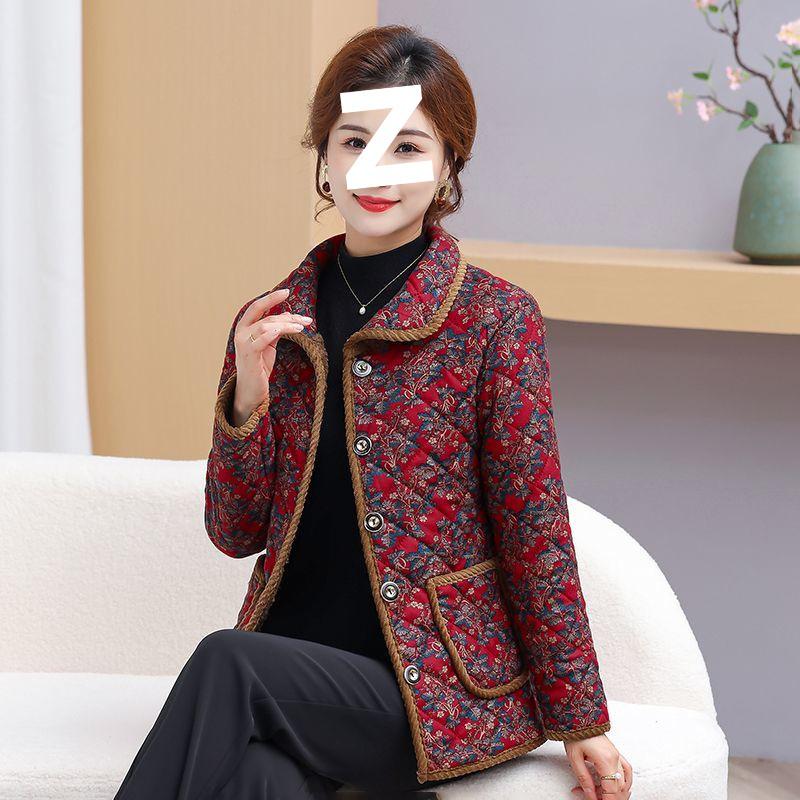Warm Floral Cotton Jacket for Women - Thick Velvet, Mid-Aged & Elderly, Perfect for Moms