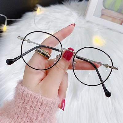 Runde Blaulichtschutzbrillen Trend Retro Metall Damen und Herren mit Derselben Kleinen Schachtel Flacher Brillenrahmen Myopiebrillen.