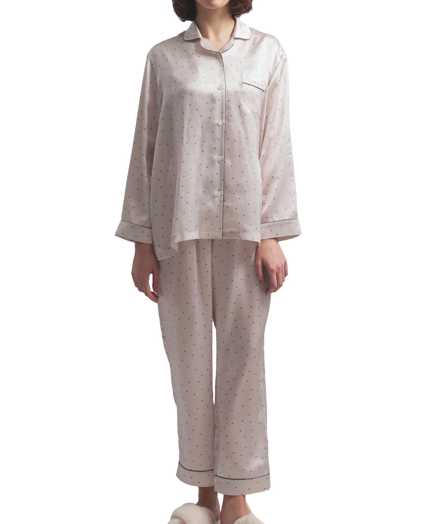 

Narue Silk Heart Shirt Pajama Set Women s бежевый
