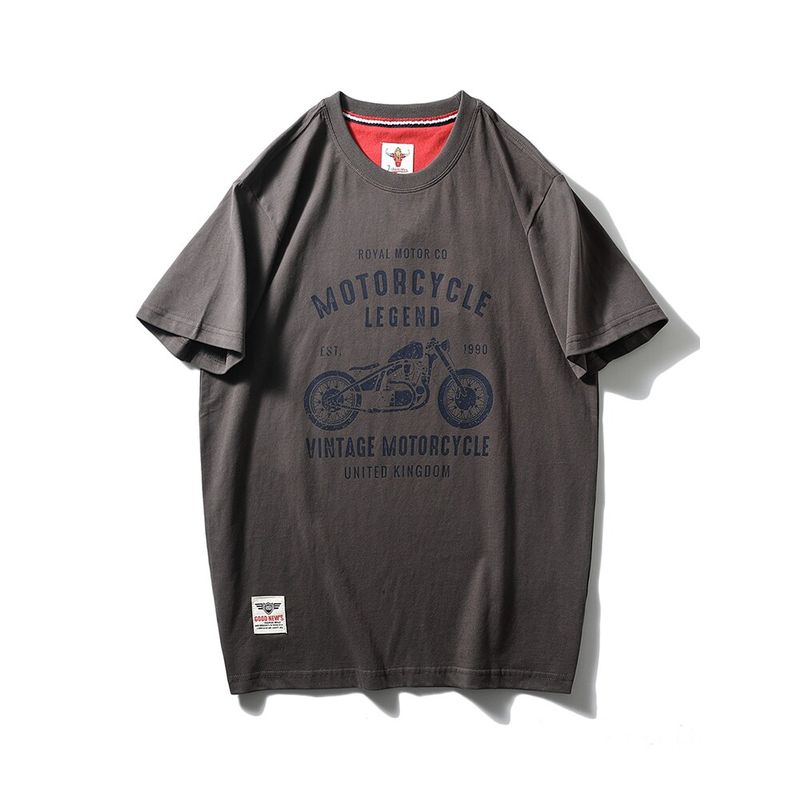 American Retro Heavyweight Pure Cotton Trendy Brand Motorcycle Print T-Shirt Men's Short-Sleeve Summer Base Shirt Foreign Trade Men's Clothing T-Shirt