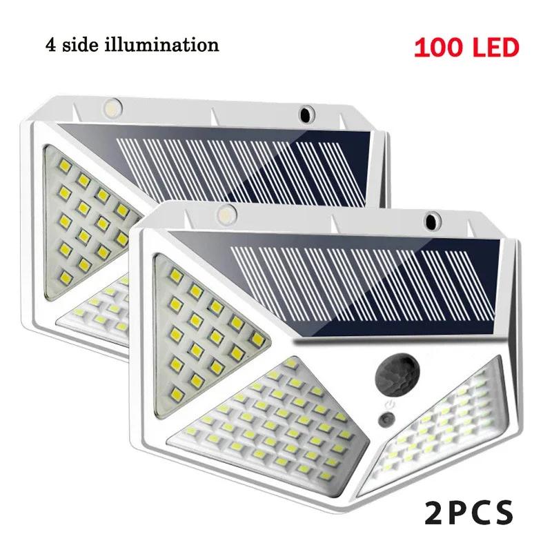 100 LED Solar Wall Lights Outdoor Solar Lamp Waterproof Motion Sensor Powered Sunlight Street Lantern for Garden Decoration