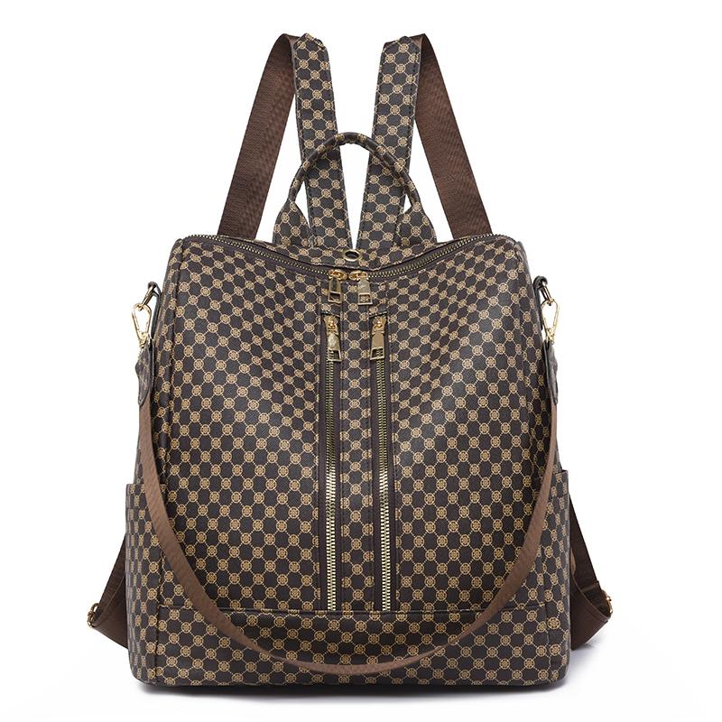 Kožený batoh Dámská cestovní taška s velkokapacitním potiskem