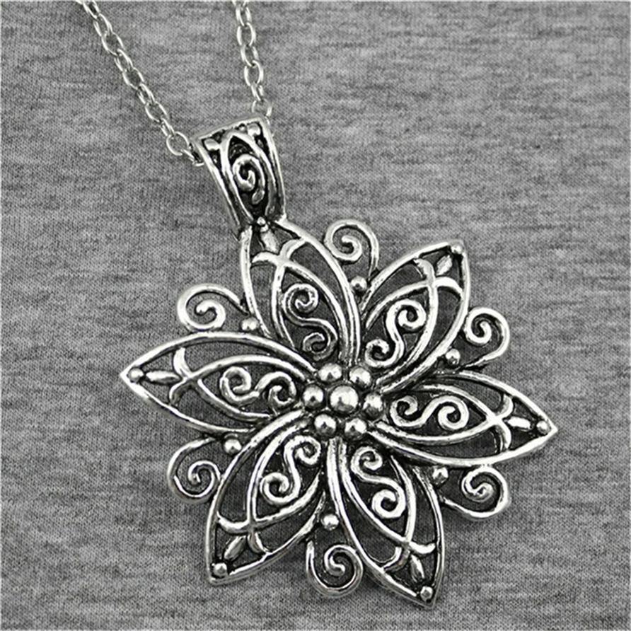

Серебряное винтажное женское ожерелье с полым цветком и дворцом