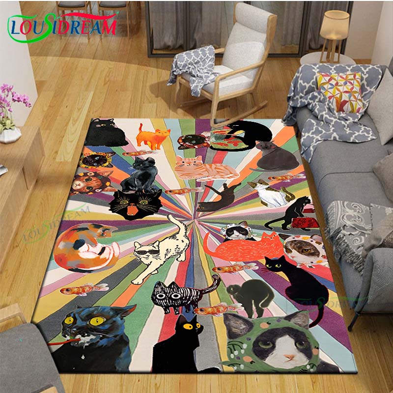 Alfombras Impresas con Gatos Pintura Exquisita Moda 3D Alfombra de Área Antideslizante para Sala de Estar Alfombrillas para Habitación de Niños Esterilla de Yoga Alfombra Grande Decoración