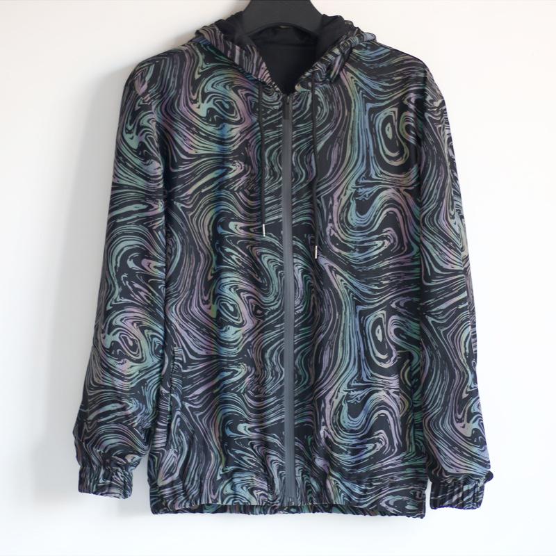 2026 Spring/Autumn Colorful Starry Swirl Reflective Hooded Jacket - Trendy Loose Knit & Breathable