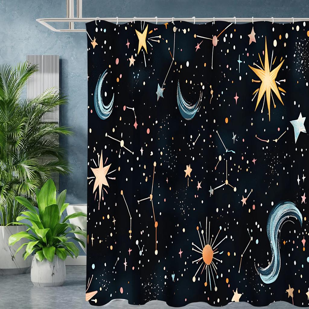 Starry Sky modern stye Bathing Curtain  Bathroom Shower Curtain Waterproof With 12 Hooks Home Deco