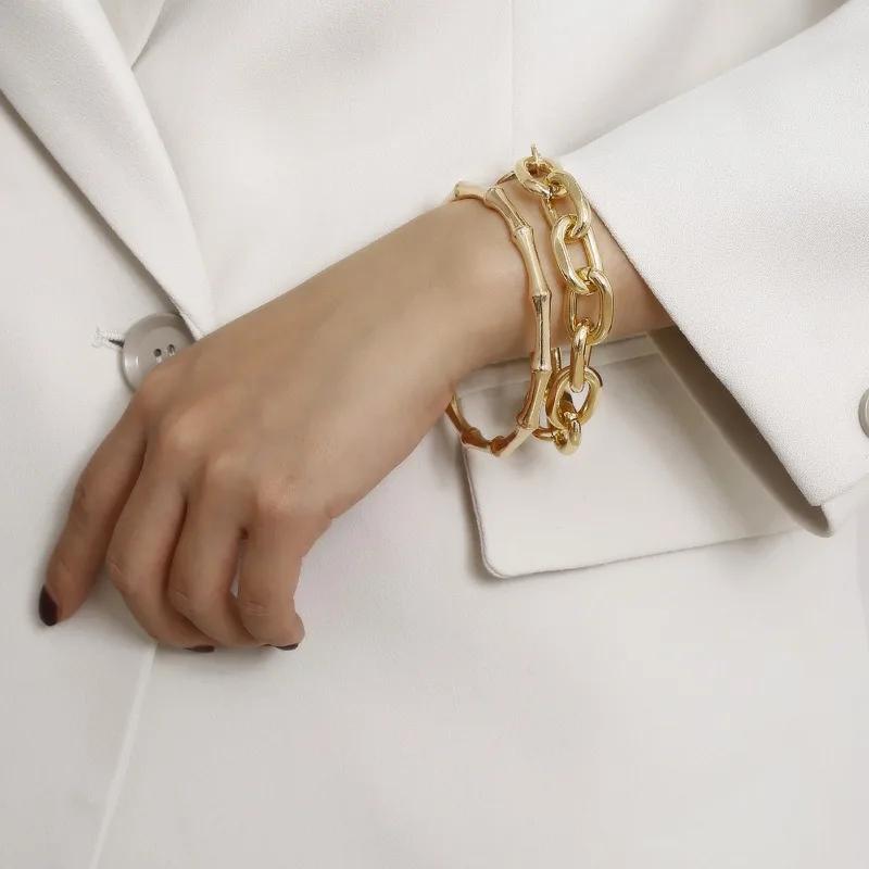 Bamboo Cuff Bracelets Bangles for Woman Gold Color Wedding Female Luxury Zircon Gifts
