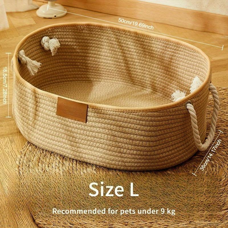 

Handmade Braided Rope Cat Bed with Scratching Pad, Natural Fiber Summer Cool Cat Nest, Portable Breathable Cat House золотой