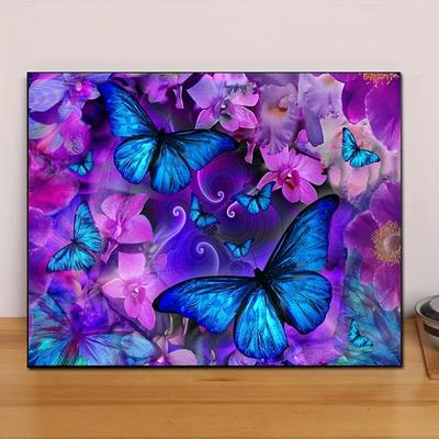 Pictură cu diamant 5D Diy Fluture albastru și floare Set punct de cruce complet broderie cu diamante Mozaic Artă Imagine cu strasuri Decor Cadou